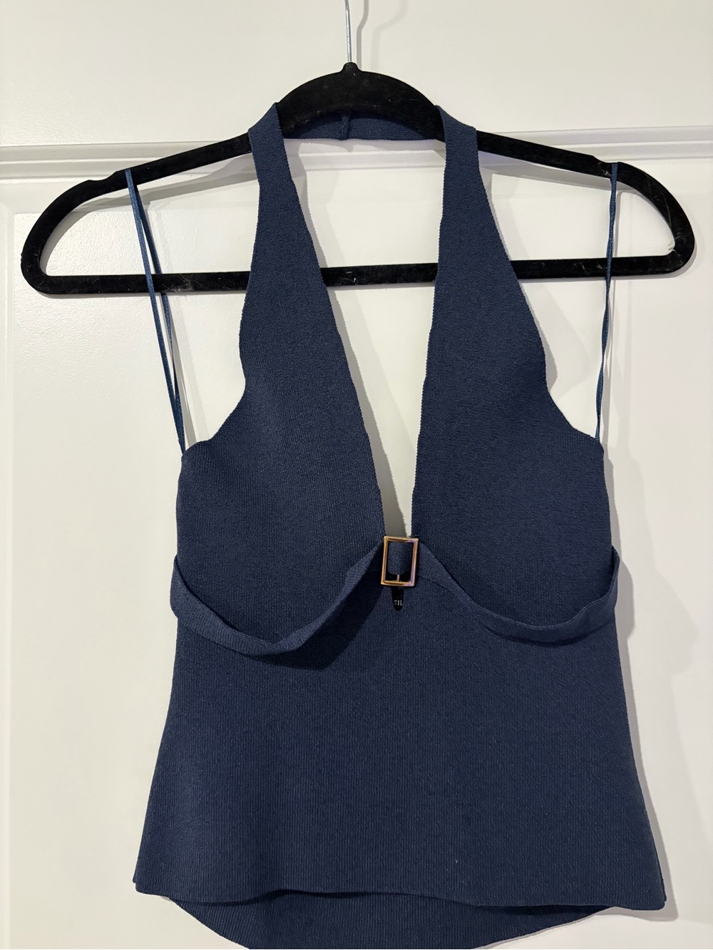 Urban Outfitters Deep Navy Halter Crop Top with Center Buckle